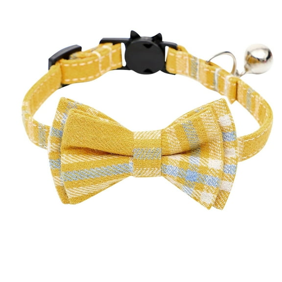 OutmaxHome Soft Bowtie Dog Collar Cat Collar, Plaid Pet Collar with Detachable Bow Tie Adjustable Plaid Collars for Small Medium Large Dogs Pets