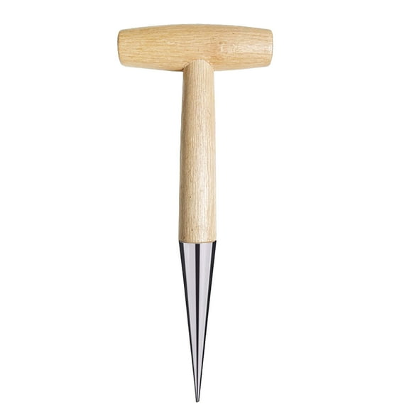 OutmaxHome Stainless Steel Sow Dibbler with Wooden Handle Garden Hole Punch Dibbler Tool for Planting Flowers Tulips, Transplanting Plants,Transplanting Seedling (Garden Dibbler)