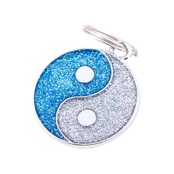 OutmaxHome Tai Chi Pattern Pet ID Tag, Diamond Dog Name Tag Necklace, Metal Engravable Pet Jewelry