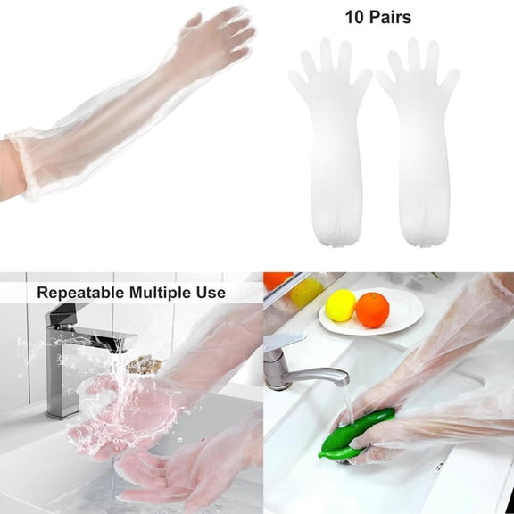 Outoloxit 10 Pairs Extra Long Cleaning Gloves 23.6 Inch Reusable and Disposable Waterproof with Textured Grip for Kitchen Cooking Household Dishwashing