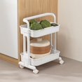 thumbnail image 1 of Outoloxit 2-Tier Narrow Bathroom Storage Cart with Locking Wheels, Mobile Organizer for Small Gaps in Bathroom Kitchen and Laundry Room, White, 1 of 8