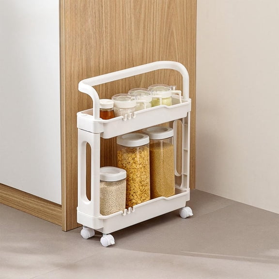 Outoloxit 2-Tier Narrow Bathroom Storage Cart with Locking Wheels, Mobile Organizer for Small Gaps in Bathroom Kitchen and Laundry Room, White