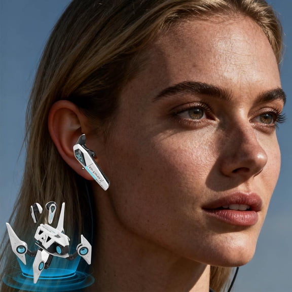 Outoloxit 2025 Mecha-Style Gaming Bluetooth Earbuds with High-Resolution Audio, Low-Latency, and Noise-Canceling Microphone for Immersive Sound Experience