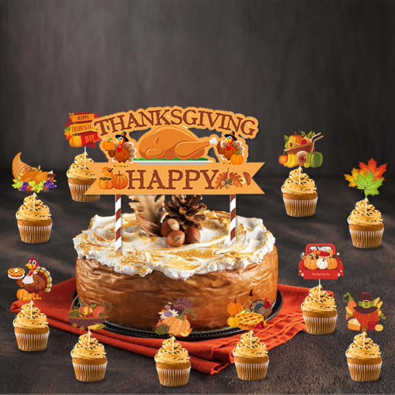 Thanksgiving Ramo Toppers Outoloxit 25Pcs Thanksgiving Cake Topper Set Fall Themed Paper Inserts ...