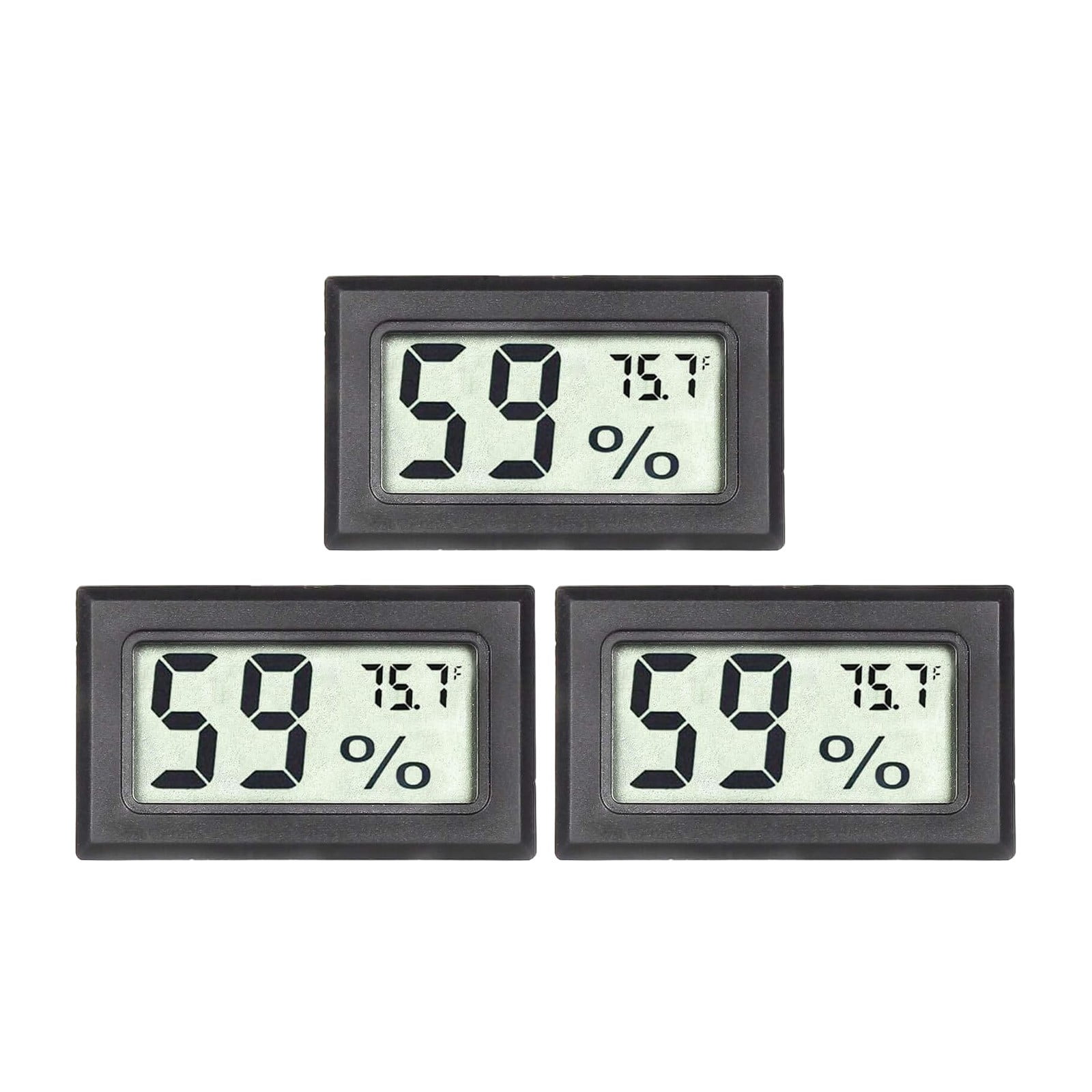 Outoloxit 3-Pack Mini Digital Temperature-Humidity Detector with Display Suitable for Humidor Greenhouse Garden Cellar Closet Guitar Case, Black