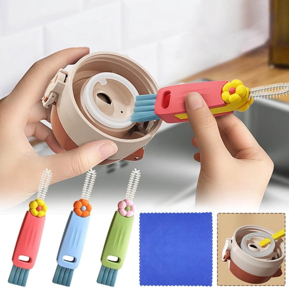 Outoloxit 3-in-1 Multifunctional Cup Cover Brush for Baby Bottles, Straws and Cups with Soft Bristles - Cleans Narrow Gaps and No Dead Corners Efficiently