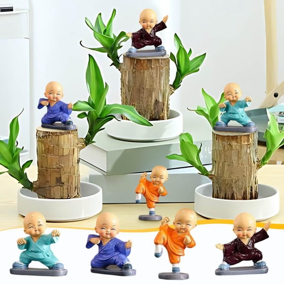 Outoloxit 4-Pack Zen Monk Figurines Resin Sculpture for Meditation Decor Mindfulness Desktop Ornaments Cute Buddha Statue Set for Home Office