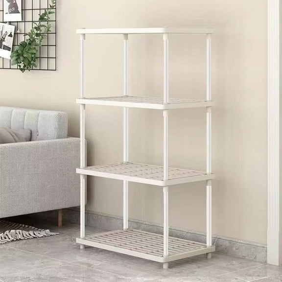 Outoloxit 4-Tier Ventilated Plastic Storage Shelf Organizer, White Freestanding Shelving Unit for Home, Kitchen, Bathroom, Garage, Easy Snap Assembly No Tools Needed, 220 Lbs Load Capacity