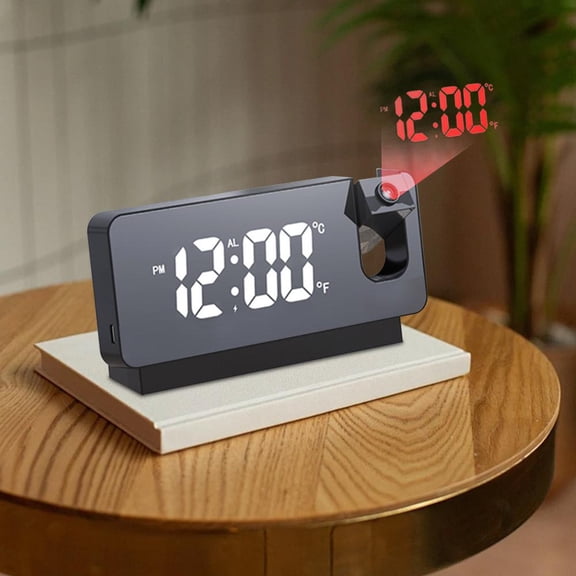 Outoloxit 7 Inch LED Projection Digital Alarm Clock with Temperature Humidity Display, USB Charger, Silent Operation for Bedroom, Living Room and Office