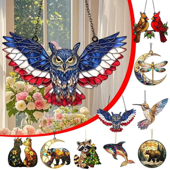 Outoloxit Acrylic Owl Window Decoration Pendant - 20cm 2D Hanging Ornament for Indoor and Outdoor Home Garden, Creates Stunning Light Display, Durable Weather-Resistant, Perfect Gift