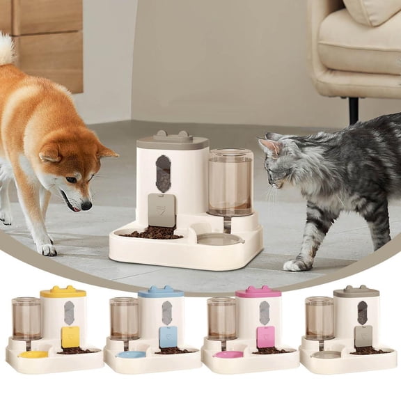 Outoloxit Automatic Pet Feeder and Water Dispenser Combo, 3.8L Smart Timed Dry Food Container with Transparent Window, No Power Required for Cats and Dogs