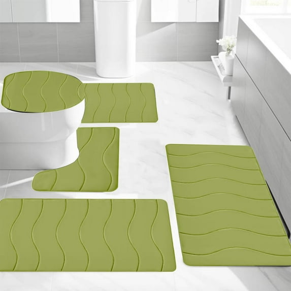 Outoloxit Bathroom Rugs Sets 3 Piece, Foam Bath Mat 5 Set Bathroom Rugs for 5 Pcs Toilet Mats Universal Soft Comfortable Water Absorption Non-Slip Thick Machine Washable Easier to Dry Dark