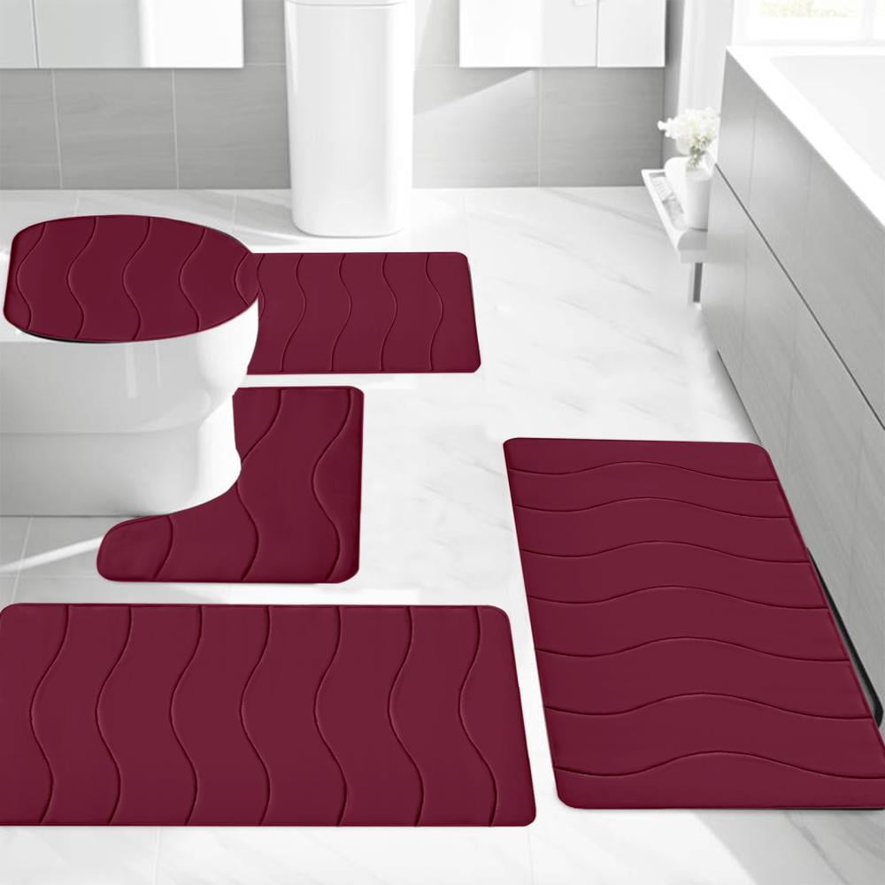 Outoloxit Bathroom Rugs Sets 3 Piece, Foam Bath Mat 5 Set Bathroom Rugs for 5 Pcs Toilet Mats Universal Soft Comfortable Water Absorption Non-Slip Thick Machine Washable Easier to Dry Dark