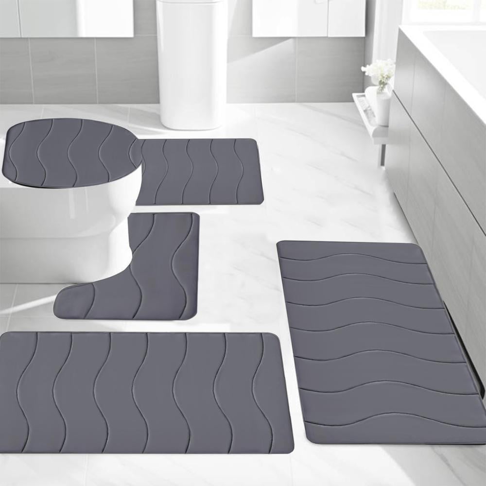 Outoloxit Bathroom Rugs Sets 3 Piece, Foam Bath Mat 5 Set Bathroom Rugs for 5 Pcs Toilet Mats Universal Soft Comfortable Water Absorption Non-Slip Thick Machine Washable Easier to Dry Dark