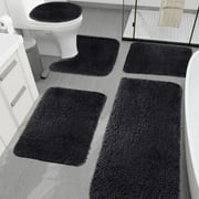 Outoloxit Bathroom Rugs Sets 3 Piece, Solid Color Bath Mats 5 Set Bathroom Rugs for 5 Pcs Toilet Mats Universal Soft Longhair Water Absorption Non-Slip Thick Machine Washable Easy to Dry Dark Color