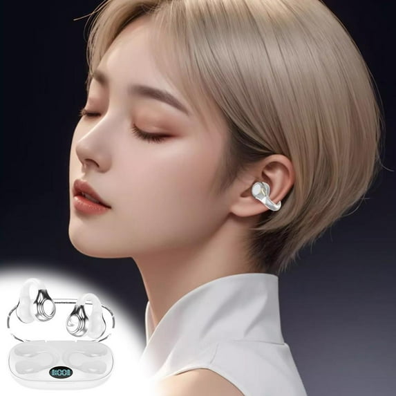 Outoloxit Bone Conduction Bluetooth Earphones with Digital Display, Non-In-Ear Clip-On for Sports, Long Battery Life & Hi-Fi Sound