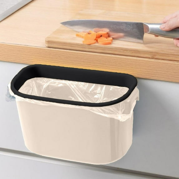 Outoloxit Cabinet Door Hanging Trash Can with Bag Fixing Ring, Under Sink Storage Bin for Kitchen, Wall Mountable, 10.4 by 5.9 by 5.5 Inch Durable Plastic