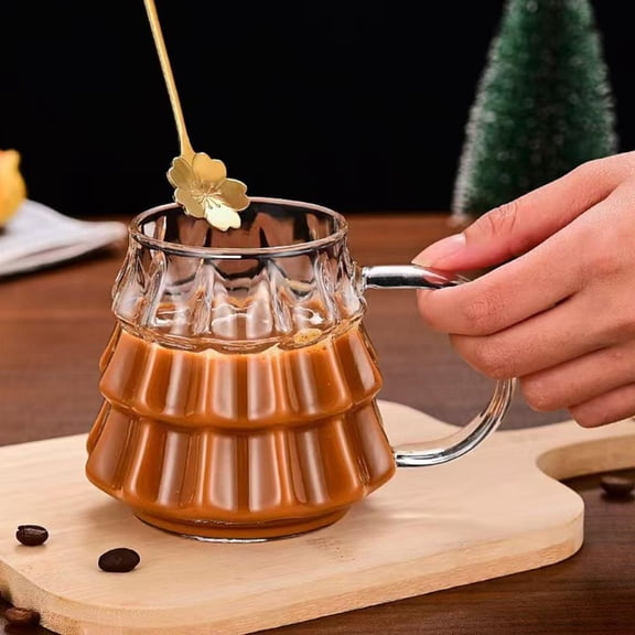 Outoloxit Christmas Transparent Glass Mugs with Handle, 350ml for Coffee, Americano, and Milk