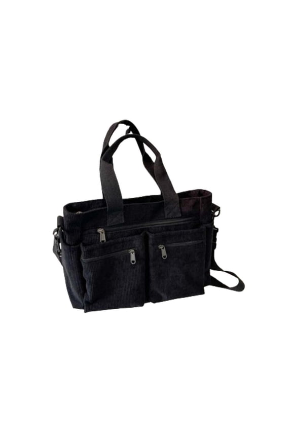 Corduroy Multi-Compartment Tote Bag, Large Capacity Organizer with Adjustable Strap for Work & Travel