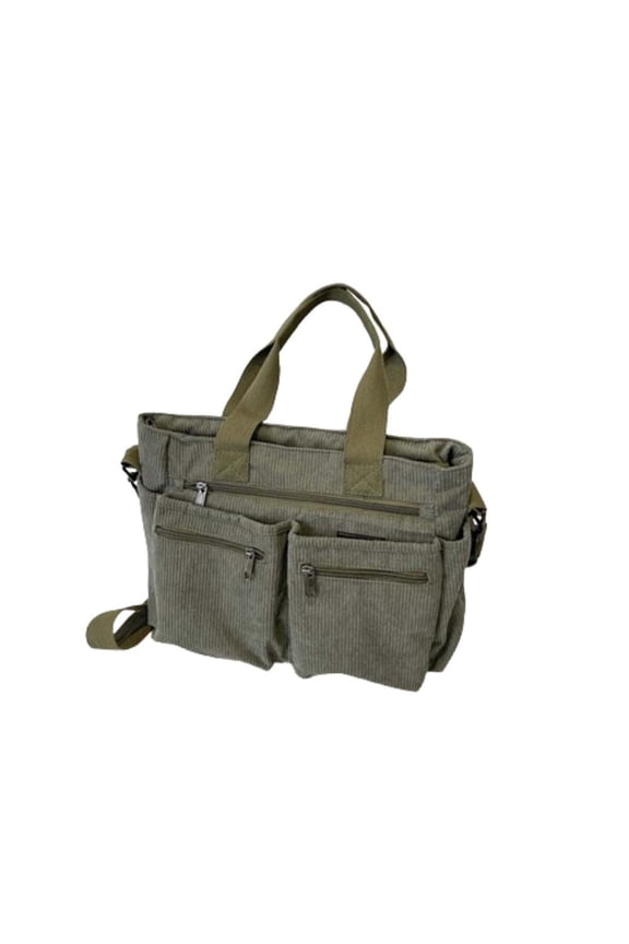 Corduroy Multi-Compartment Tote Bag, Large Capacity Organizer with Adjustable Strap for Work & Travel
