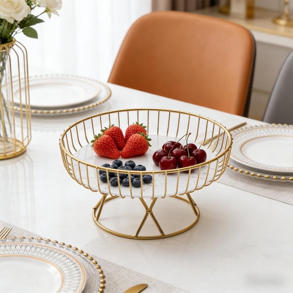 Outoloxit Creative Metal Snack and Fruit Tray with Marble Base, Decorative Serving Platter for Living Room Coffee Table, Home Kitchen, Party (White/Black, 2 Sizes)