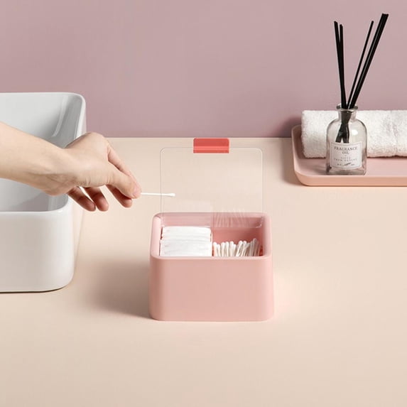 Outoloxit Double Compartment Makeup Organizer Box with Lid, Dust Proof Desktop Storage for Lipstick, Makeup Remover Swabs, and Beauty Tools