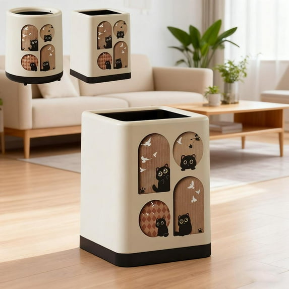 Outoloxit Double Deck Trash Can with Lid and Wheels, Large Capacity 10 Gallon Kitchen Bathroom Bedroom Garbage Bin with Decorative Pattern, Non-Slip Feet & Easy Clean