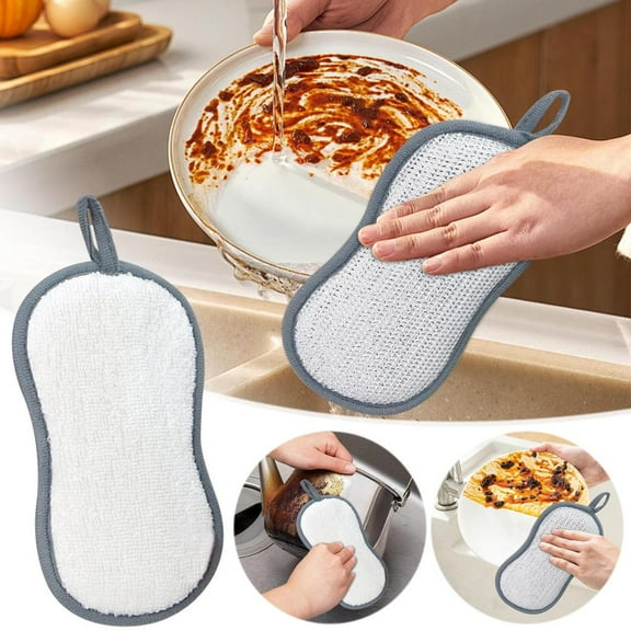 Outoloxit Double-Sided Bamboo Fiber Sponge for Dishwashing and Kitchen Cleaning, Reusable Scrubbing Sponge Cloth with High Absorption and Eco-Friendly