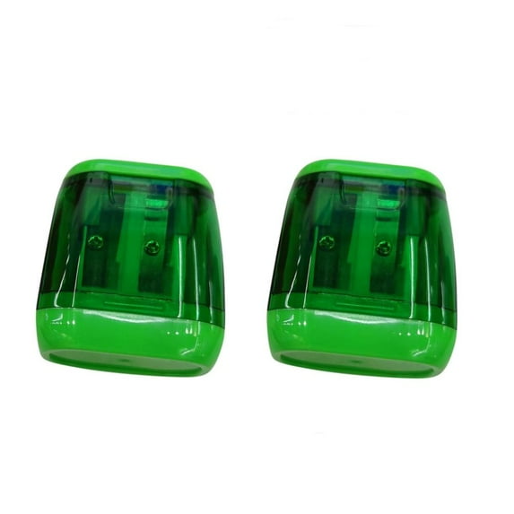 Outoloxit Dual-Hole Manual Pencil Sharpener Set (2-Pack), Carbon Steel Blade with Transparent Shavings Box, Oval Ergonomic Office Desk Tool