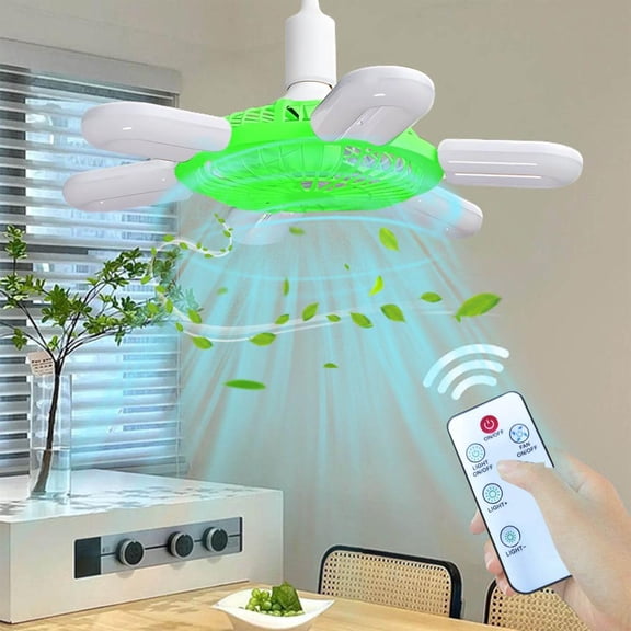Outoloxit E27 Socket Fan Light with Intelligent Remote Control, 16 Inch Ceiling Fan for Living Room Bedroom Dining Room, Quiet Operation and Space-Saving Design