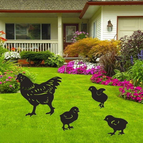 Outoloxit Easter Bunny Silhouette Metal Yard Art, Rustic Outdoor Garden Decor, 4-Piece Set Chicken & Egg Metal Artwork for Easter Spring Home Decorations