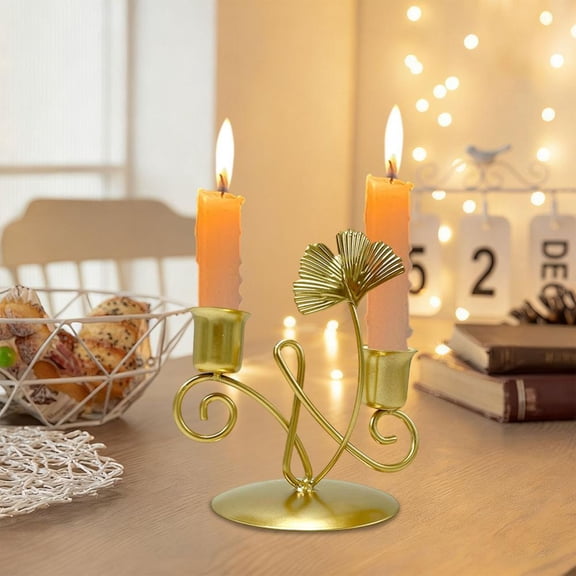 Outoloxit European Style Wrought Iron Candle Holder, Handmade Ginkgo Leaf Design Metal Candle Stand, 5.12 Inch Rust-Proof Decorative Ironcraft, Romantic Ambiance