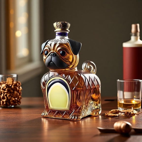 Outoloxit French Bulldog Whiskey Decanter Bottle, Cute Dog Shaped High Borosilicate Glass Decanter for Liquor and Wine, 300ml Clear Glass Whiskey Bottle for Home Bar, Gift and Collection