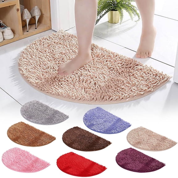 Outoloxit Half Round Soft Absorbent Bath Mat with Non-Slip Rubber Backing for Bathroom Bedroom Entrance Floor 14x20 Inches