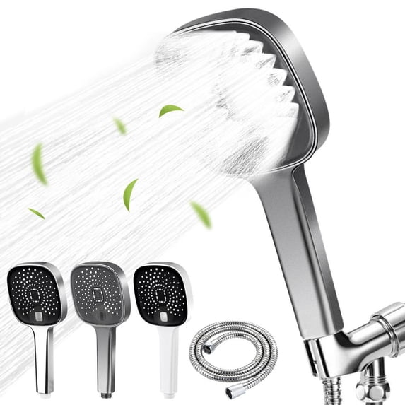 Outoloxit High Pressure Handheld Showerhead with 4-Setting Adjustment, Self-Cleaning Nozzles, Leak-Proof Design, Wide Coverage, Includes 1.5m Hose