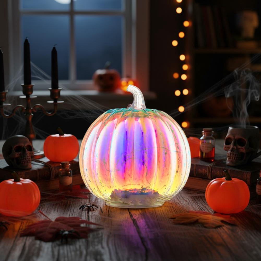 Outoloxit LED Pumpkin Lantern Halloween Decorations Glass with ...