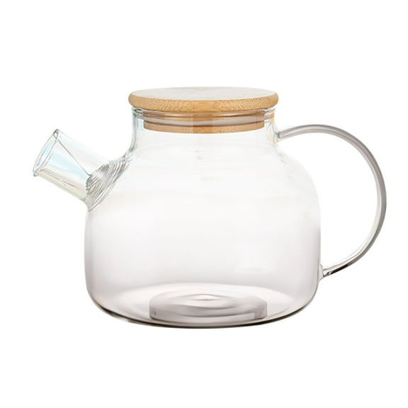 Outoloxit Large Capacity 1QT Glass Water Pitcher with Bamboo Lid, Heat Resistant Borosilicate Glass Carafe for Iced Tea & Cold Brew, Easy Grip Handle, Flame Safe Pot for Home & Kitchen, 1000ml