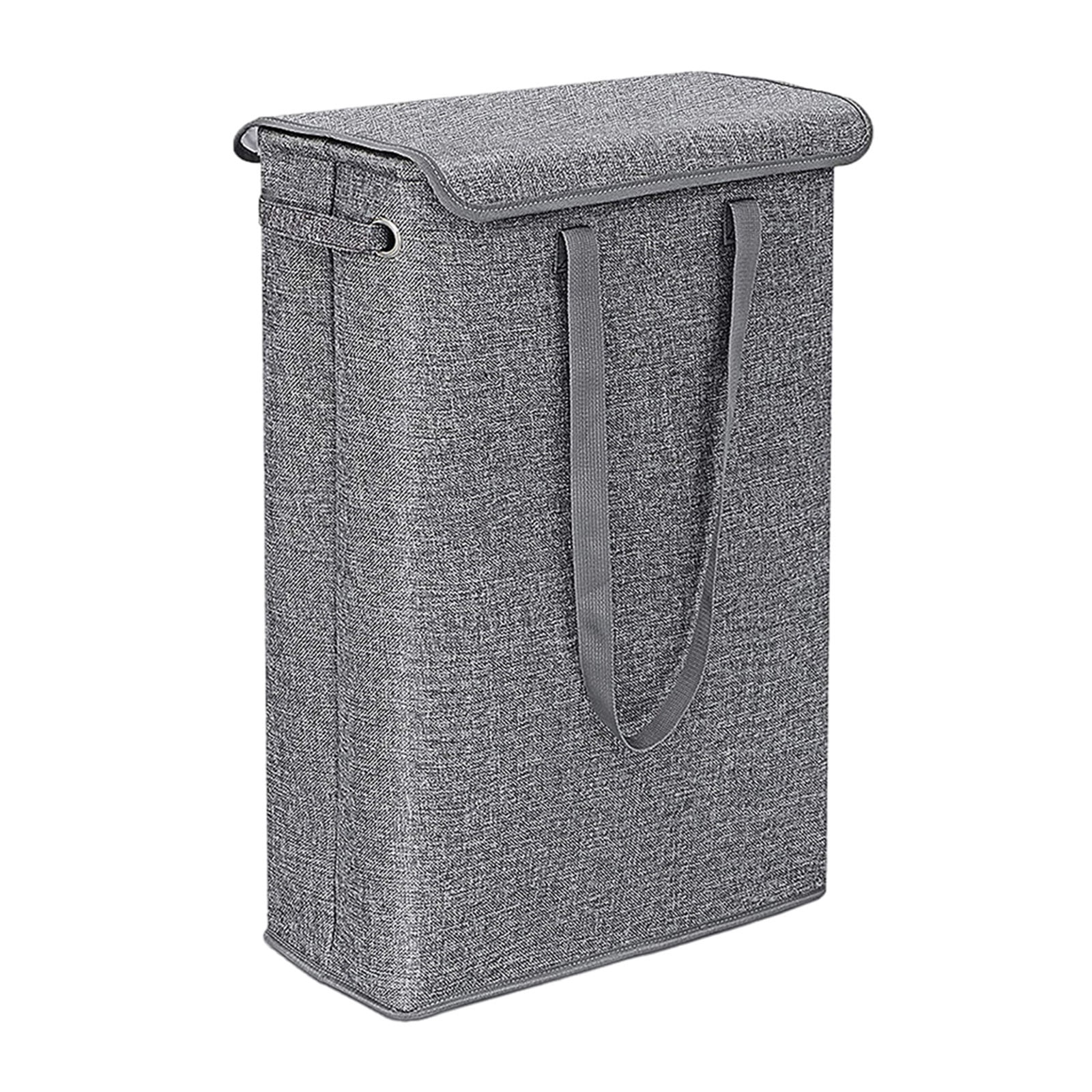 Gray Tall Thin Collapsible Laundry Hamper with Lid