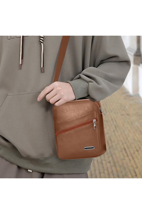 Leather Sling Bag for Men and Women, Waterproof Crossbody Chest Pack for Hiking Camping Outdoor, Large Capacity Adjustable Daypack with Multi-Pocket