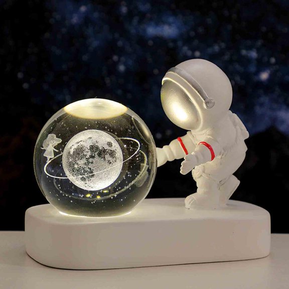 Outoloxit Luminous Planetary Crystal Ball Night Light with Hand Push USB Powered Warm Glow Bedside Lamp for Kids Room Decor Gift