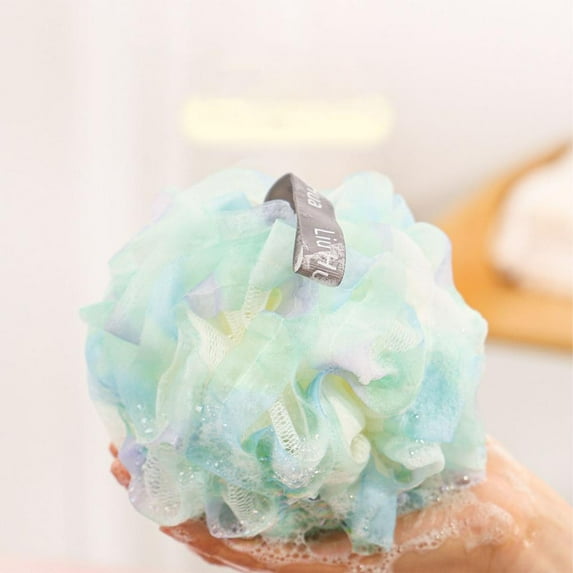 Outoloxit Luxury Colorful Bath Sponge with Hanging Loop, Soft Exfoliating Scrubbing Ball for Rich Lather and Sensitive Skin, 4.7 Inch