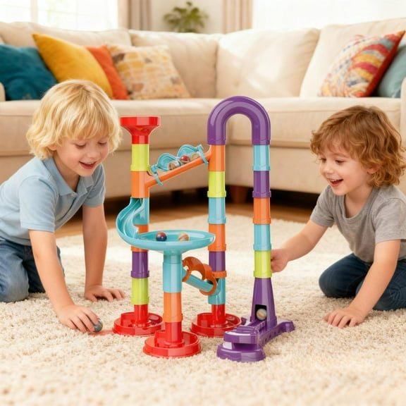 Outoloxit Marble Run Building Blocks Toy for Kids - Educational Assembly Game with 45 Pieces & 30 Balls to Improve Hand-Eye Coordination