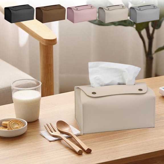 Outoloxit Matte Leather Tissue Box with Spring Base and U-Shaped Mouth for Living Room, Bedroom, Office, Wall Mountable