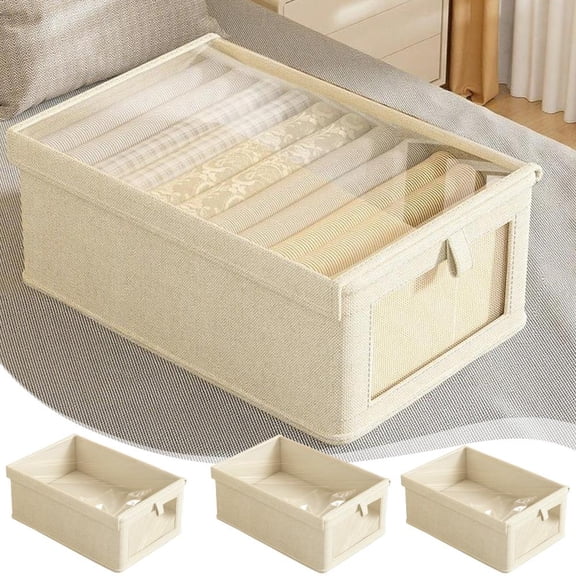 Outoloxit Multi-Size Fabric Clothing Storage Box with Clear Window and Lid for Wardrobe Organization, Foldable Dust-Proof Storage Bins for Pants Shirts Sweaters