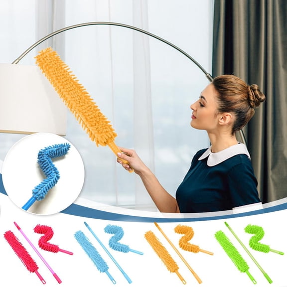 Outoloxit Multifunctional Retractable Flat Mop, Curved Design with Removable Washable Duster for Ceiling Fan, Home, Car Cleaning, Extends 21-35 Inches