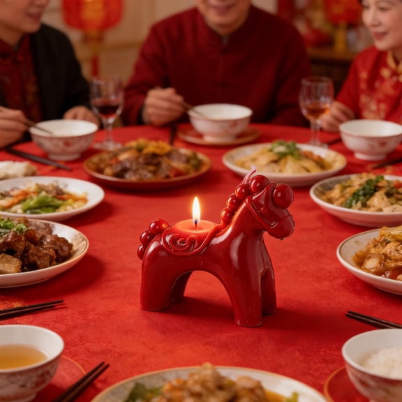 Outoloxit New Year Pony Soy Wax Candle, Year of the Horse Zodiac Scented Candle Gift, Red Desk Ornament & Home Decor for Christmas, Birthday, Party Favors (3.9x3.5x5 in)