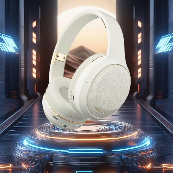 Outoloxit Over Ear Headphones, Head Mounted Wireless Bluetooth Headphones Folding Sports Long Battery Life Music and Gaming, Beige