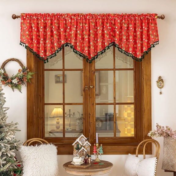 Outoloxit Red Christmas Triangles Window Valance for Easy Holiday Decoration - Unique Design Polyester Fabric 55x24 Inches