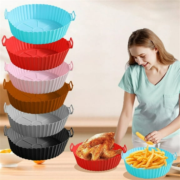 Outoloxit Reusable Air Fryer Liners 7.5 Inch Non-Stick Silicone Basket, Food-Grade Dishwasher Safe Parchment Paper Replacement for Air Fryer, Oven, Microwave, No Need to Clean Fryer Basket