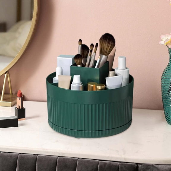 Outoloxit Rotating Makeup Storage Box, Plastic Cosmetic Organizer with Swivel Base, Large Capacity Desktop Holder, Home Vanity and Bathroom Organization
